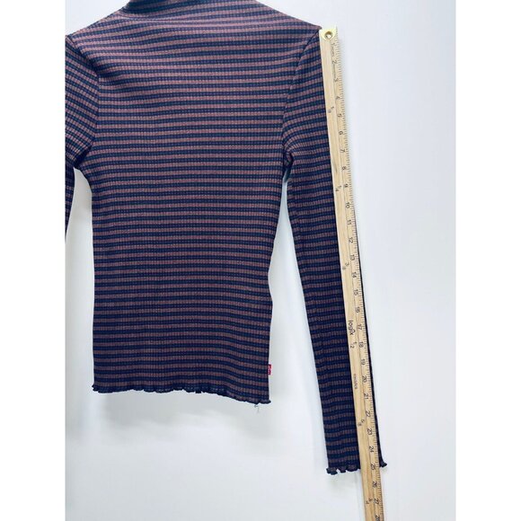 LEVI'S XS Women's Flora Retro Stripe Rib Mock neck Long Sleeve Shirt Purple New - Picture 10 of 11